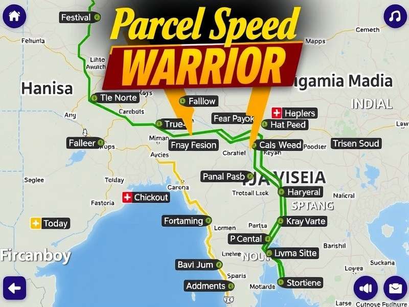 Parcel Speed Warrior gameplay screenshot showing delivery routes across Indian cities